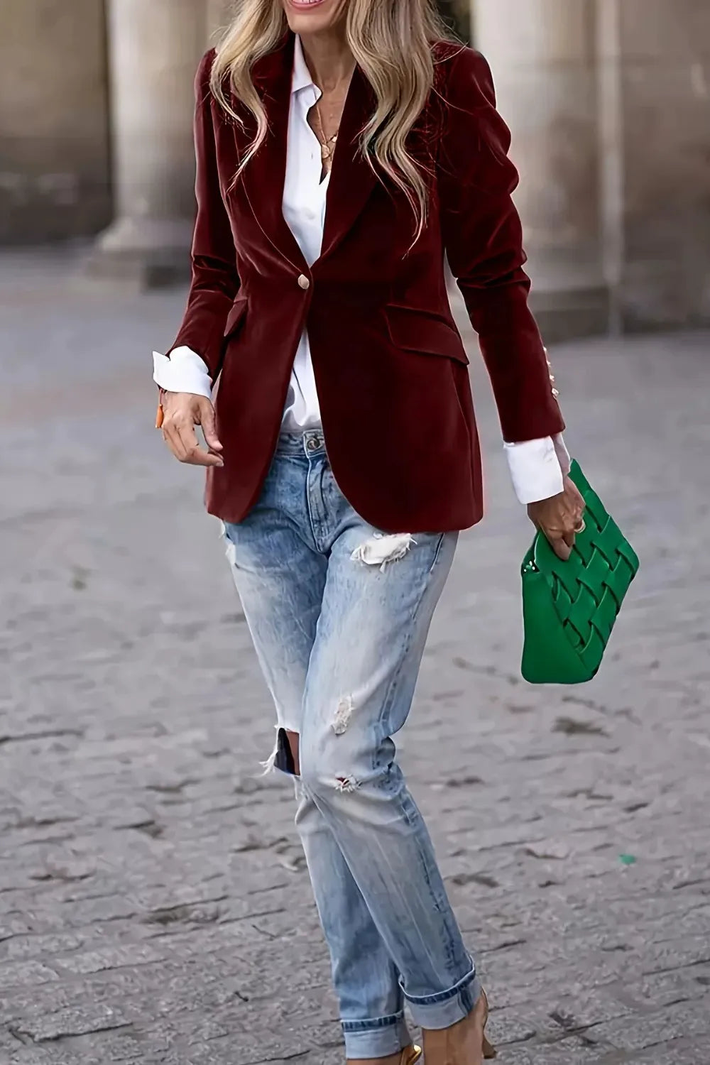 Lapel Collar One Button Blazer - Fashorio