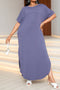 Plus Size Short Sleeve Split Curved Hem Dress Blue Purple - Fashorio