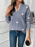 Heart V-Neck Long Sleeve Sweater - Fashorio