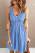 Sleeveless V-Neck Mini Dress with Buttons & Pockets – Chic Casual Blue - Fashorio