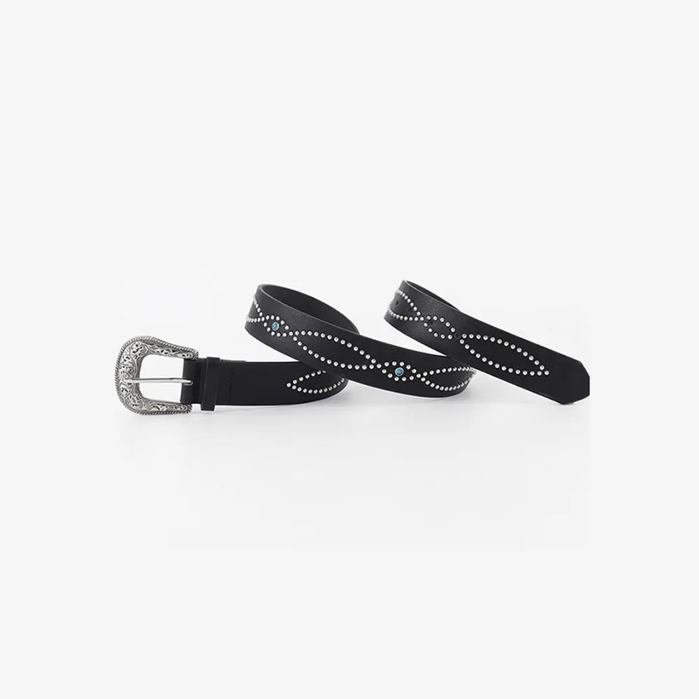 PU Leather Rhinestone Belt Black - Fashorio