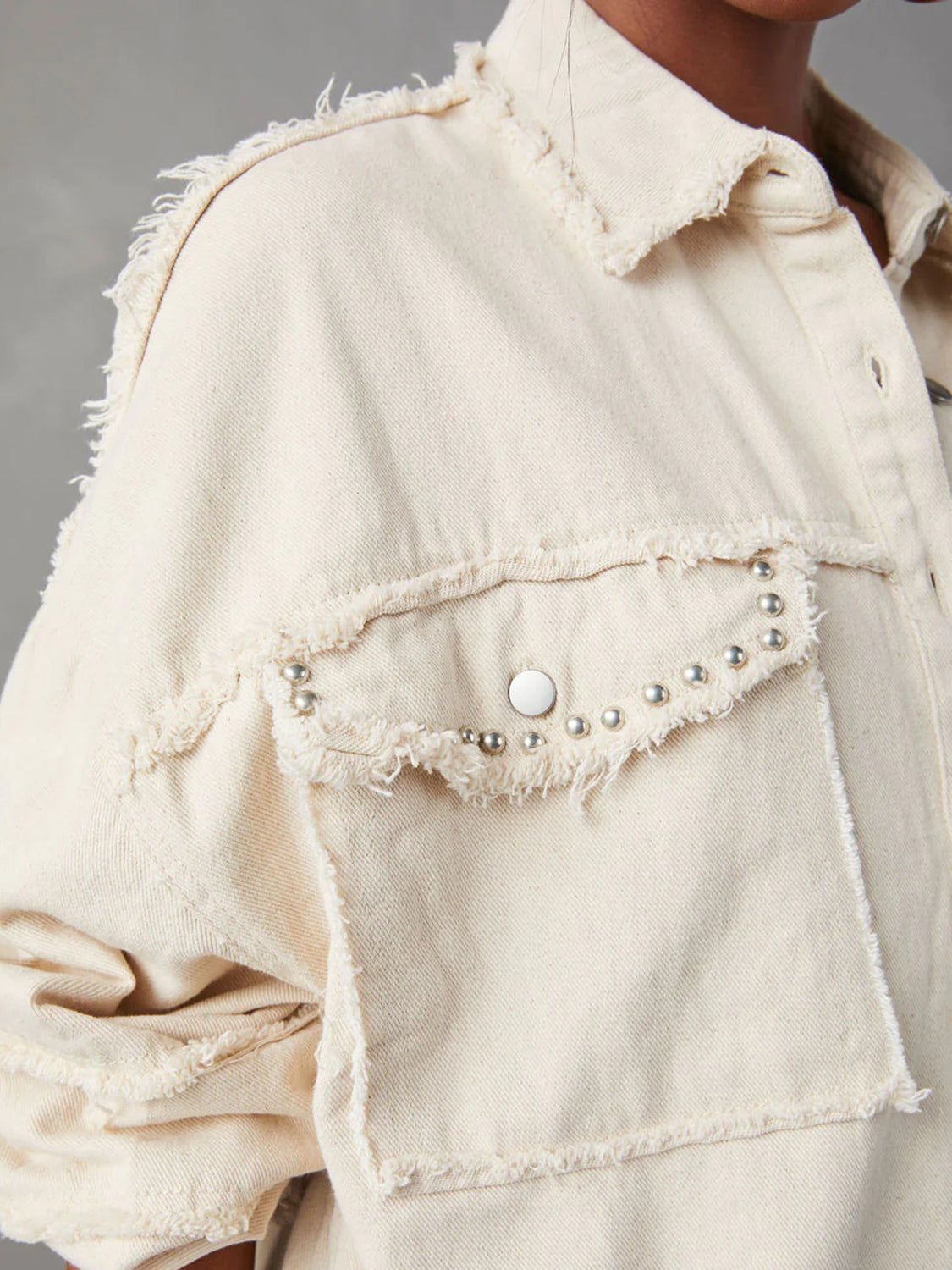 Button Down Raw Hem Denim Jacket - Fashorio