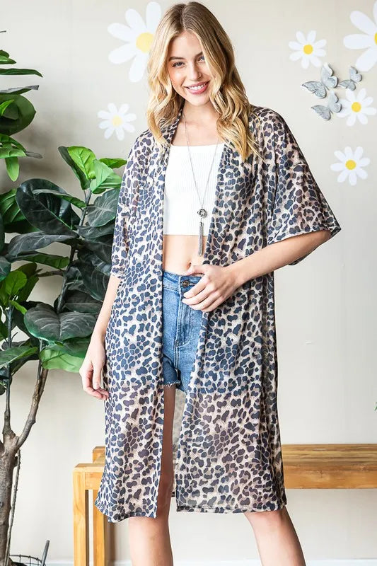 Heimish Full Size Leopard Open Front Cardigan Plus Size - Fashorio