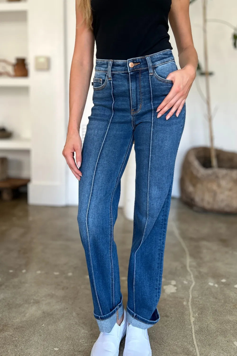 Judy Blue High Waist Front Seam Straight Jeans – Full Size Denim - Fashorio