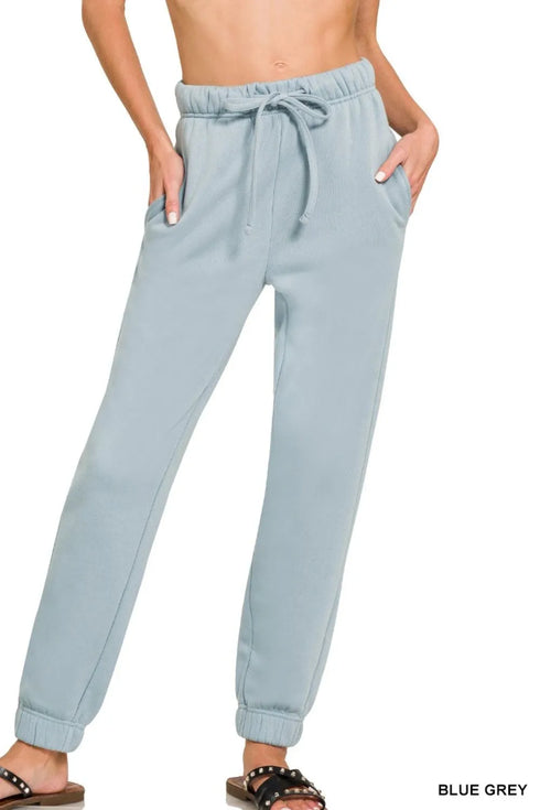 Zenana Fleece Jogger Sweatpants With Pockets BLUE GREY - Fashorio