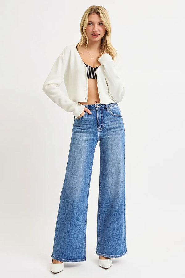 RISEN Full Size High Rise Wide Leg Jeans Plus Size MEDIUM - Fashorio