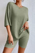 Round Neck Ribbed Top and Shorts Lounge Set Sage - Fashorio