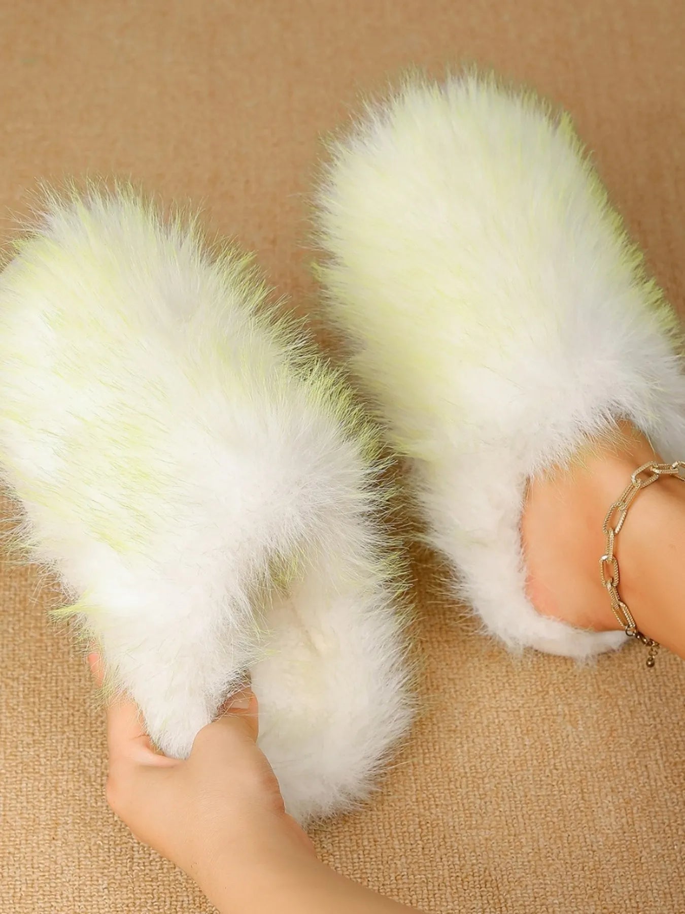 Fuzzy Round Toe Slippers Yellow - Fashorio