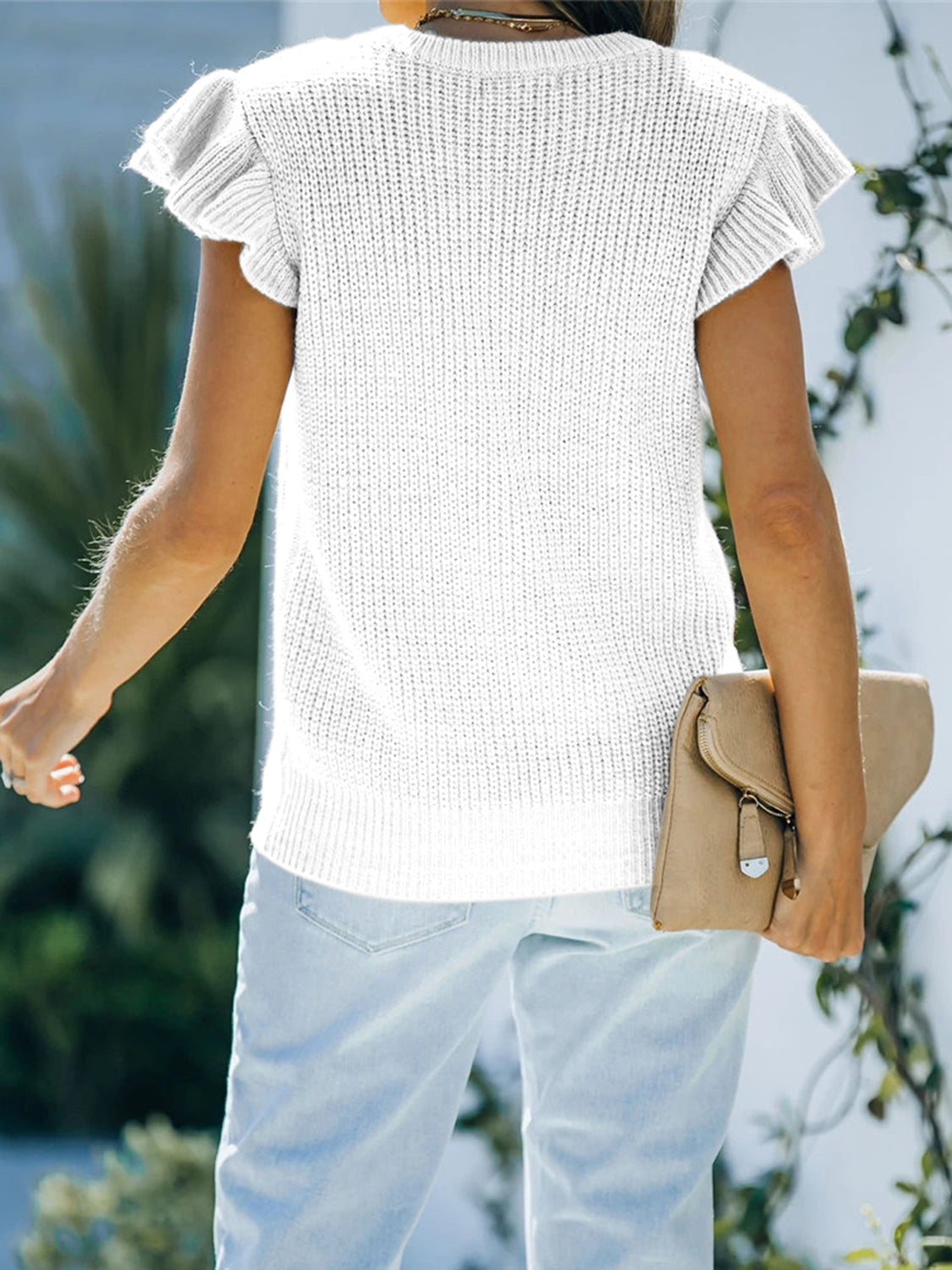 Round Neck Cap Sleeve Sweater - Fashorio