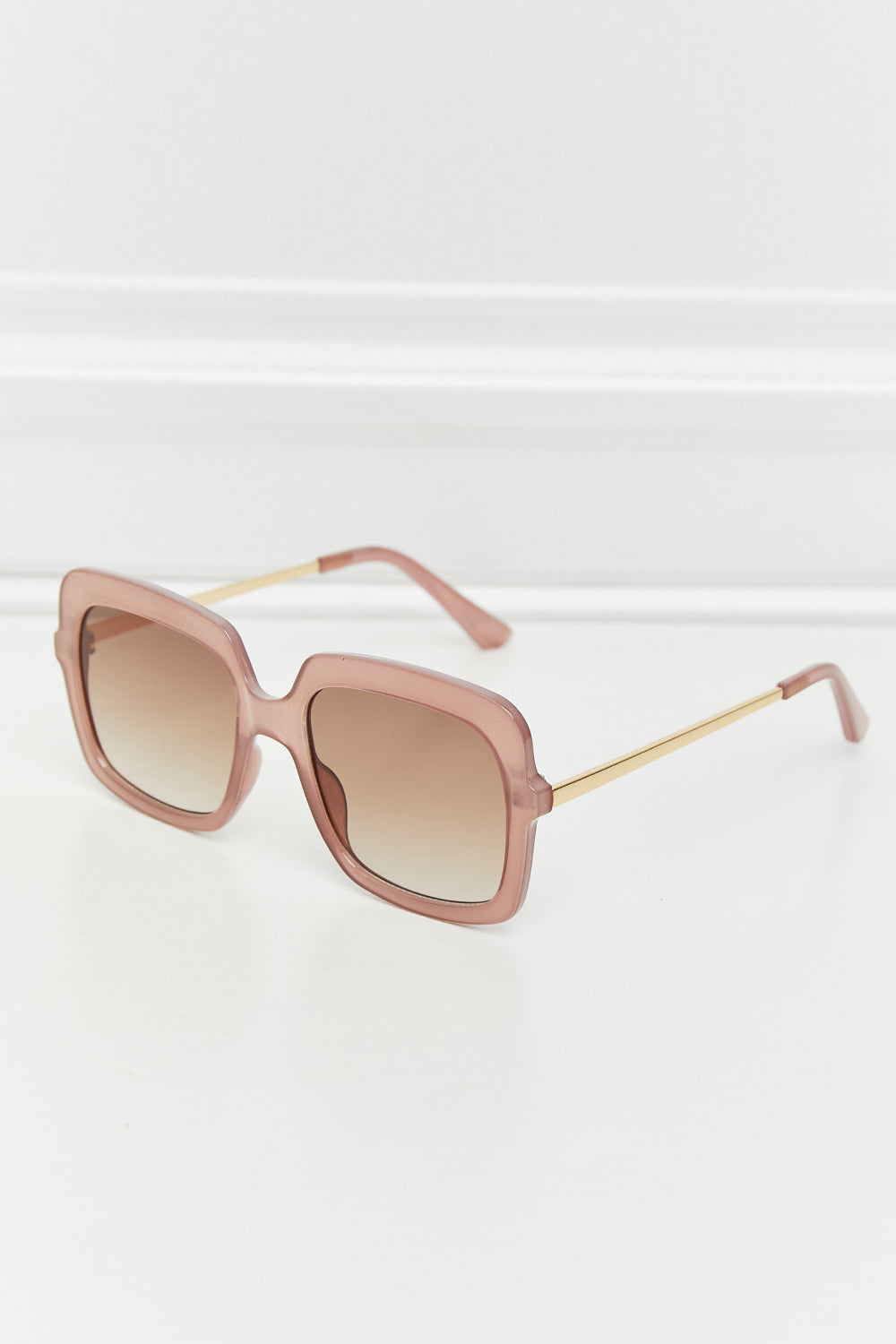 Square Metal-Plastic Hybrid Temple Sunglasses Khaki One Size - Fashorio