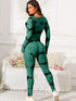 Scoop Neck Long Sleeve Active Jumpsuit Dark Green - Fashorio