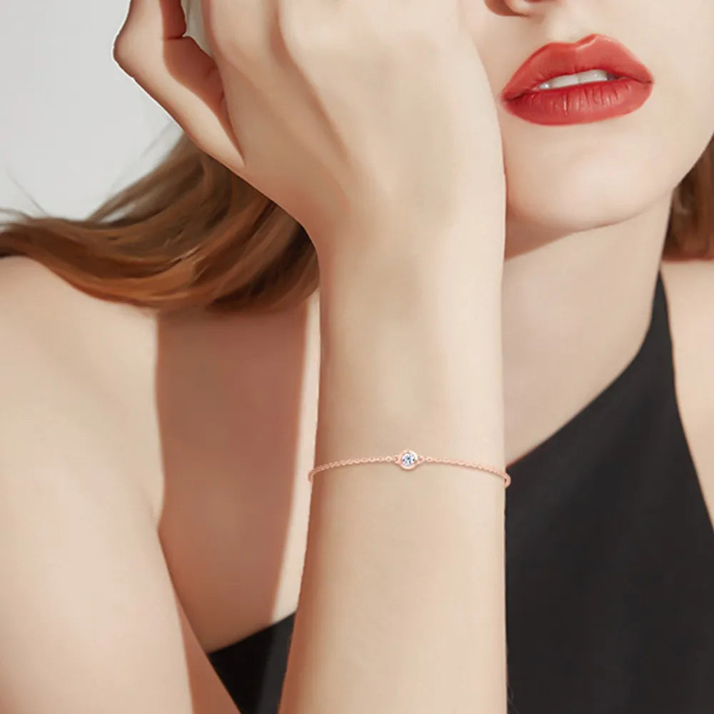Inlaid Moissanite 925 Sterling Silver Bracelet Rose Gold One Size - Fashorio