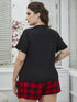 Plus Size Round Neck Tee Shirt and Plaid Shorts Lounge Set - Fashorio