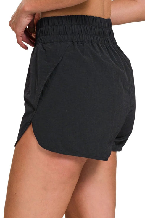 Zenana Windbreaker Smocked Waistband Running Shorts - Fashorio