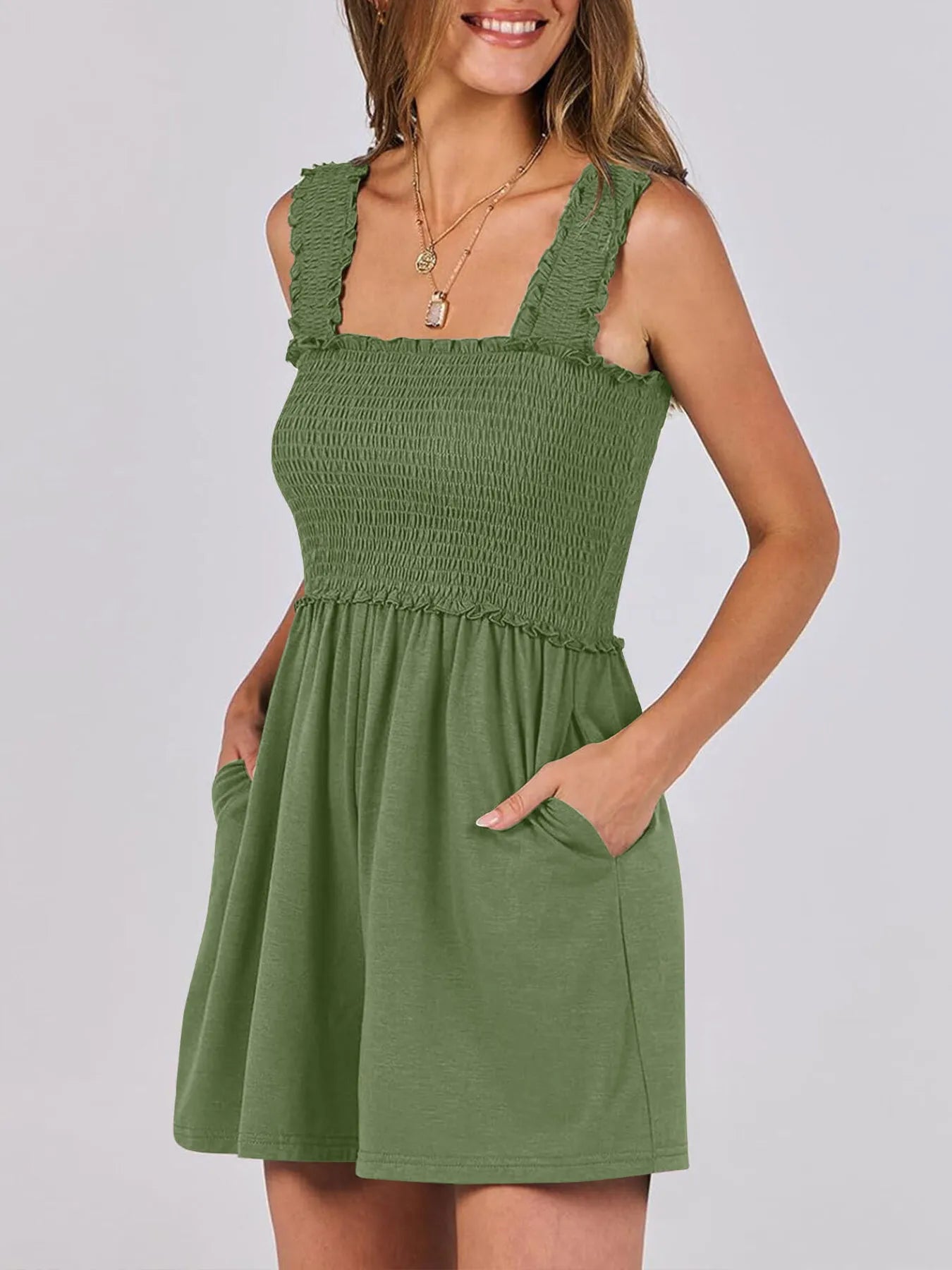 Smocked Square Neck Summer Romper - Fashorio