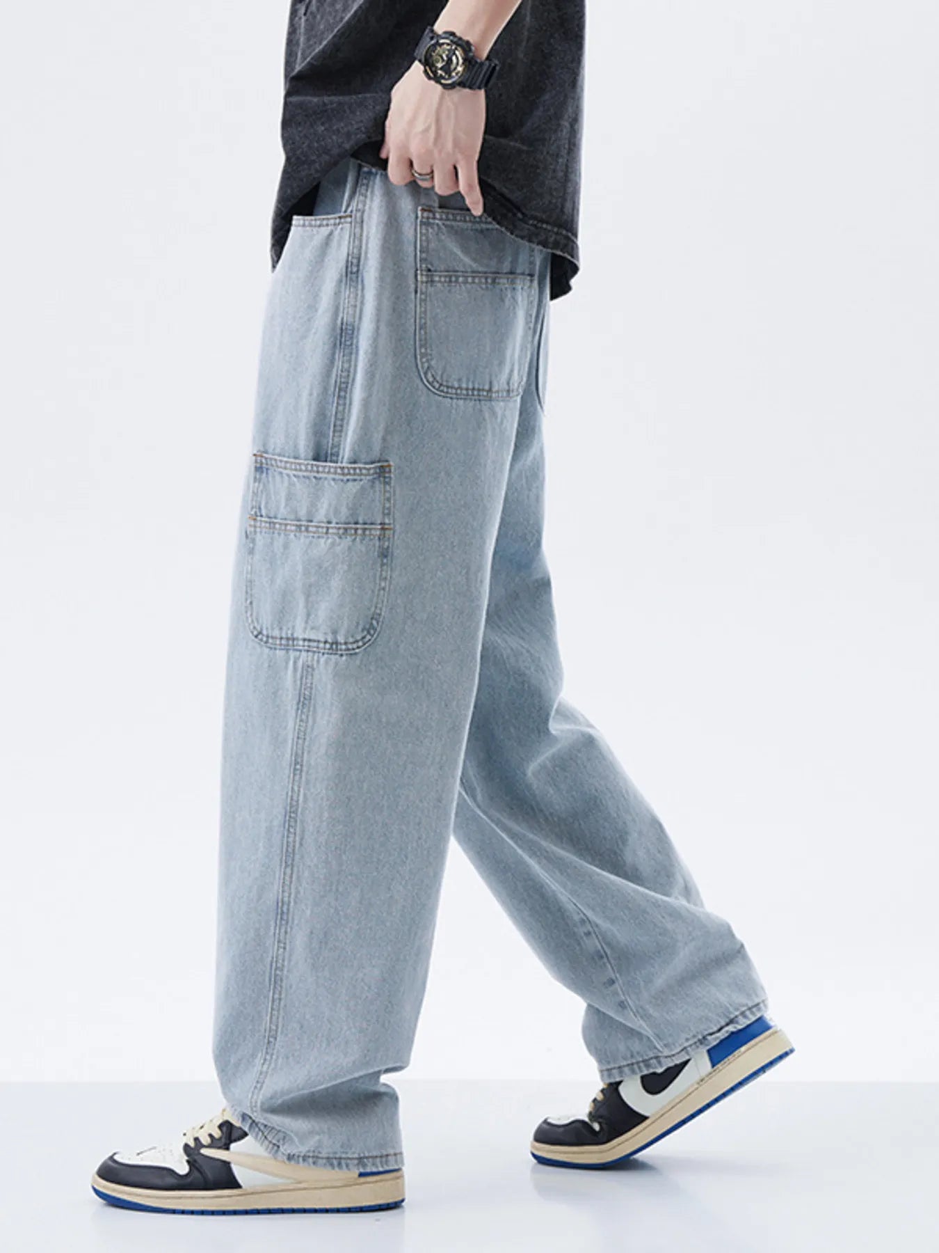 Men's Full Size Washed Wide Leg Jeans Plus Size - Fashorio