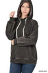 Zenana Acid Wash Fleece Hoodie with Drawstring ASH BLACK - Fashorio