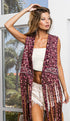 BiBi Fringe Detail Leopard Vest with Star Stud PINK LEOPARD - Fashorio