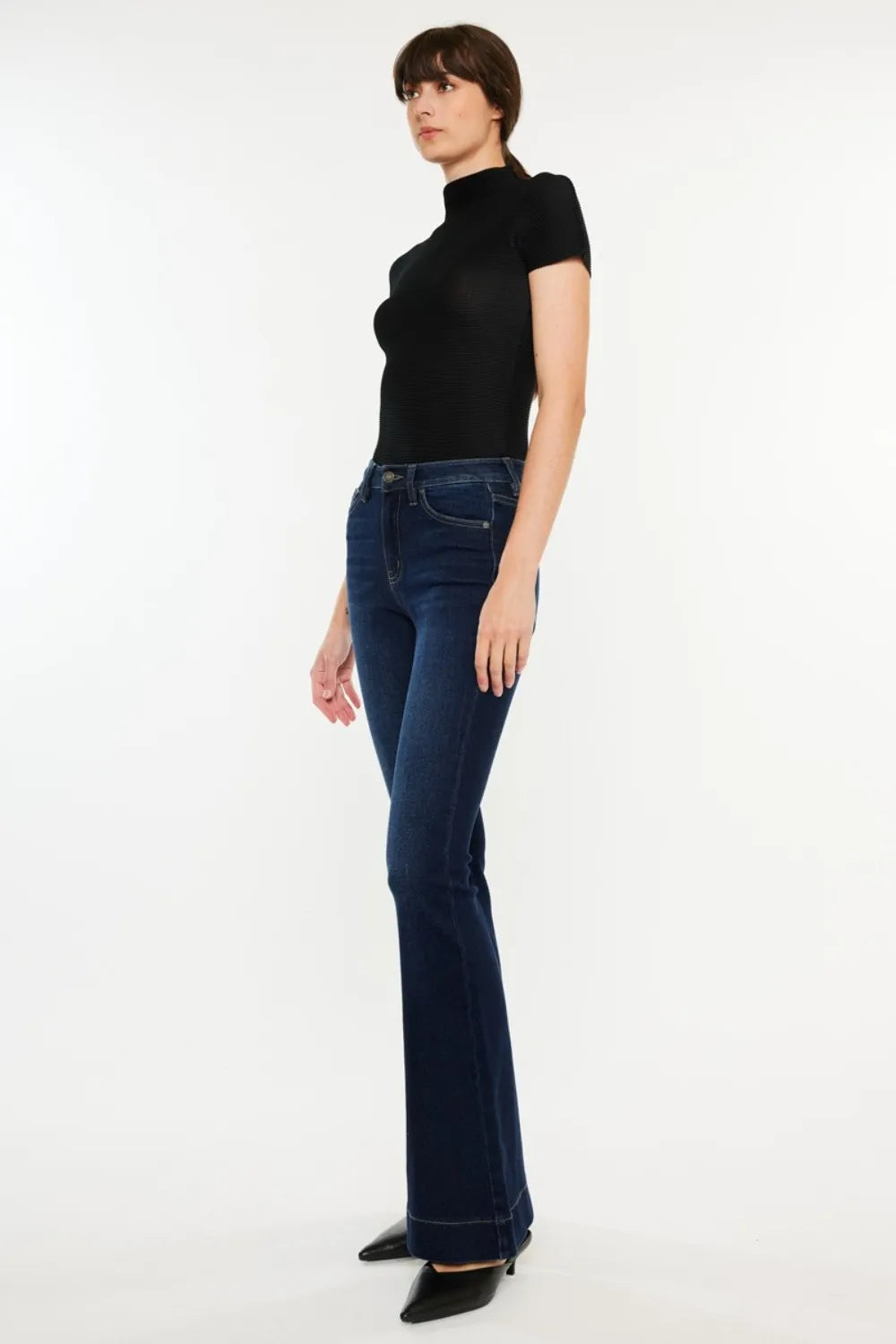 Kancan High Rise Slim Flare Jeans – Dark Wash Stretch Denim - Fashorio