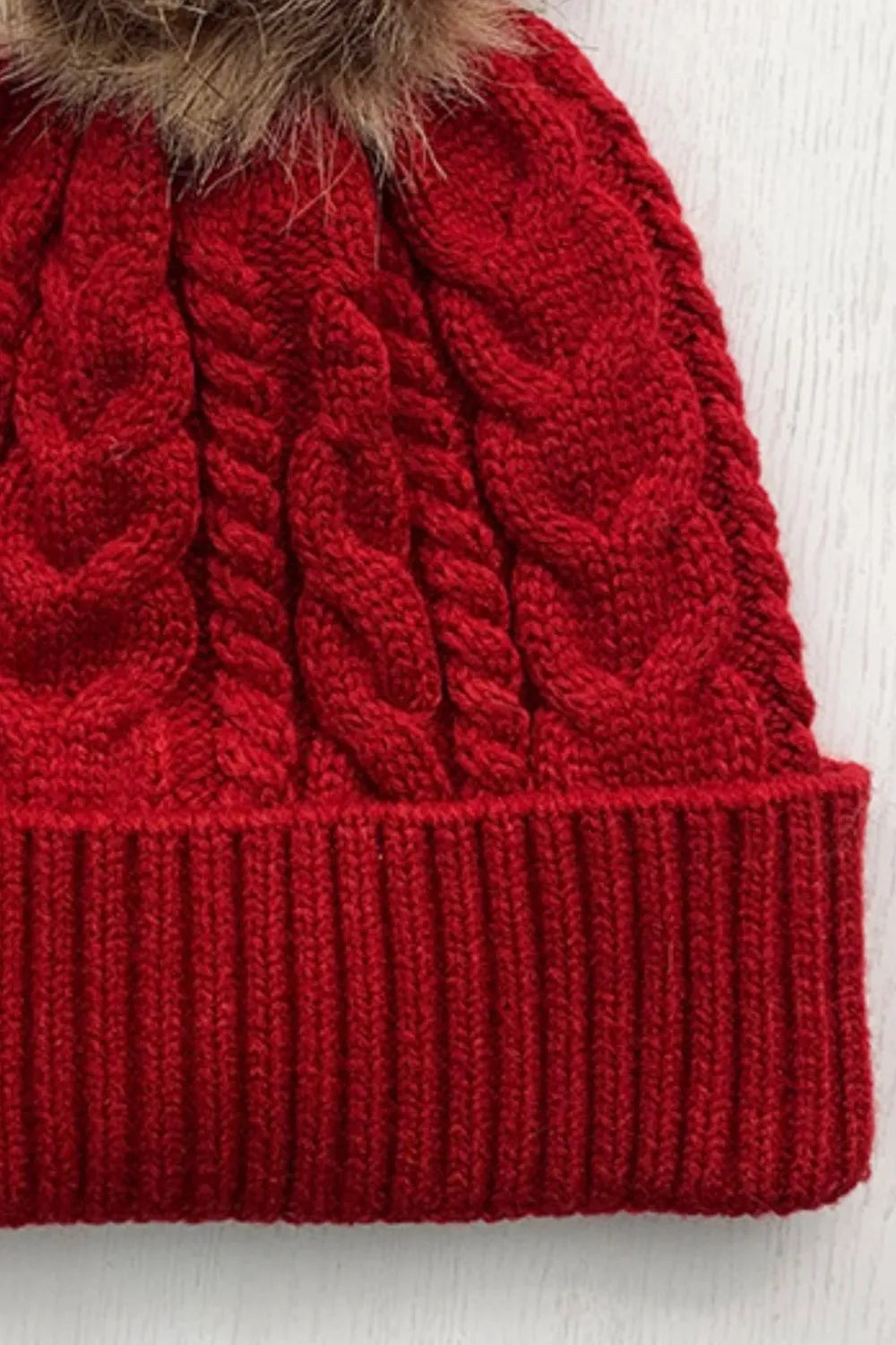 Cable-Knit Cuffed Hat with Pom-pom - Fashorio