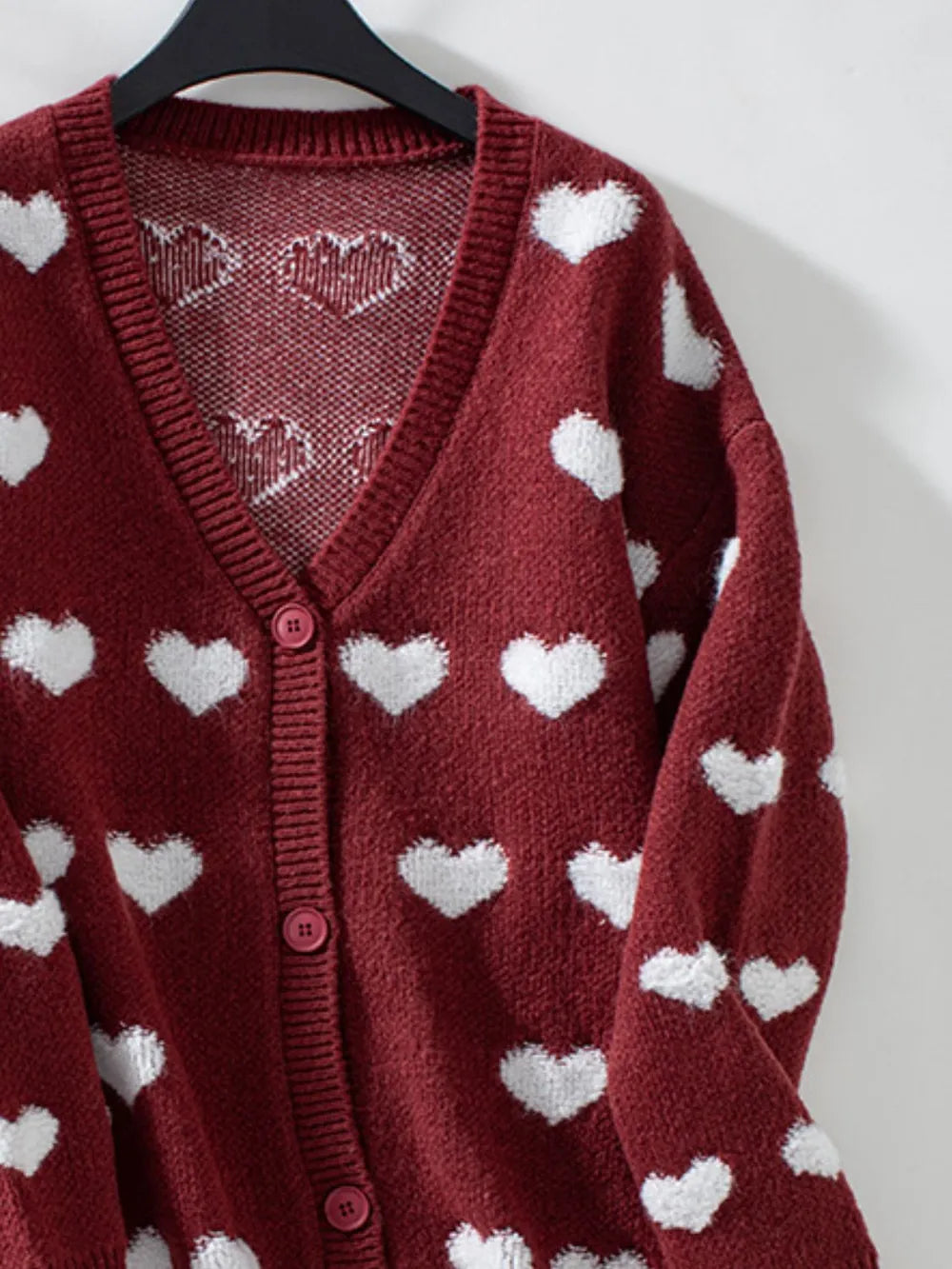 Heart V-Neck Button Up Long Sleeve Cardigan - Fashorio