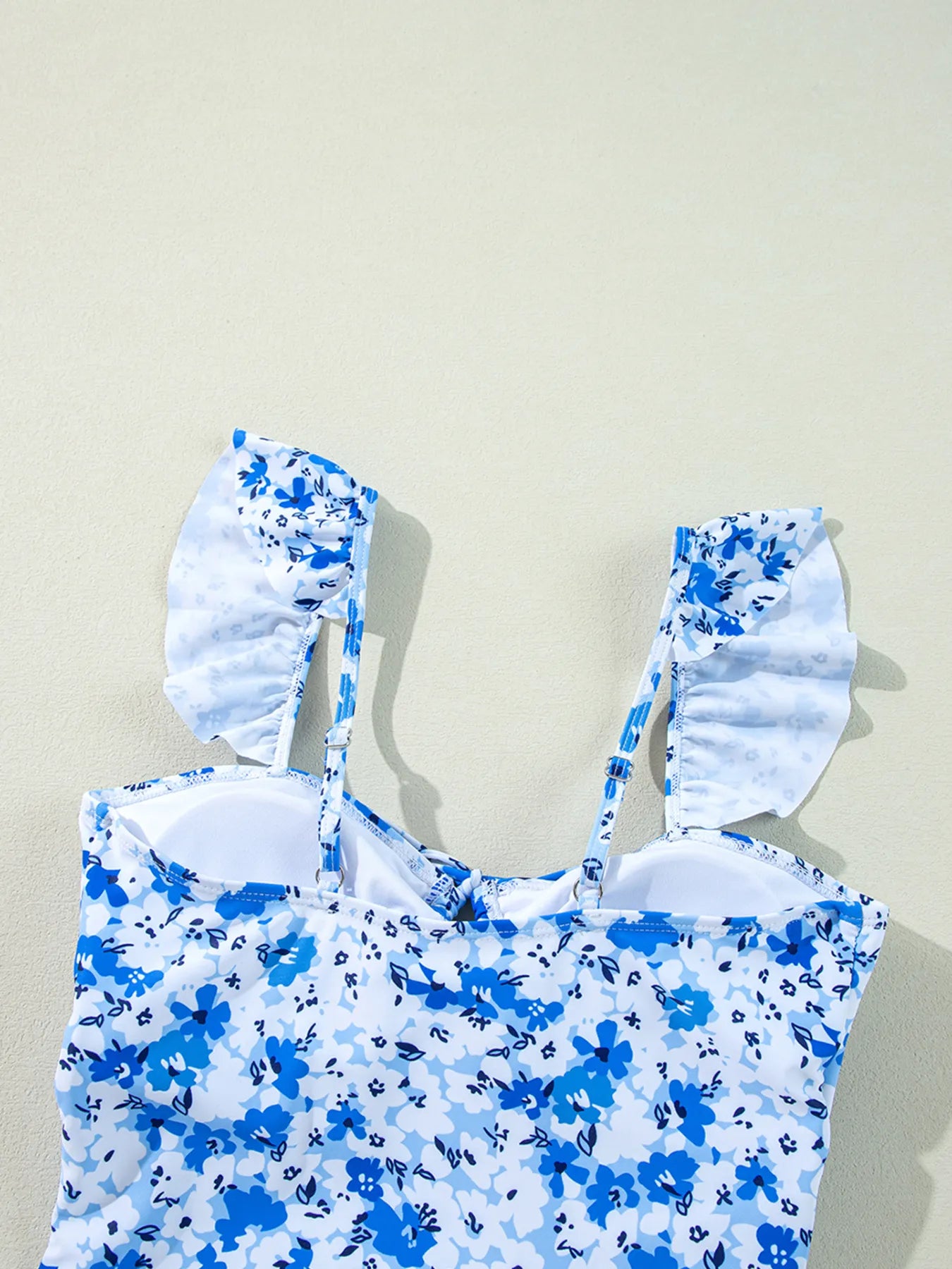 Floral Ruffled Strap Lace-up Hollow Out One Piece Swimsuit - Fashorio