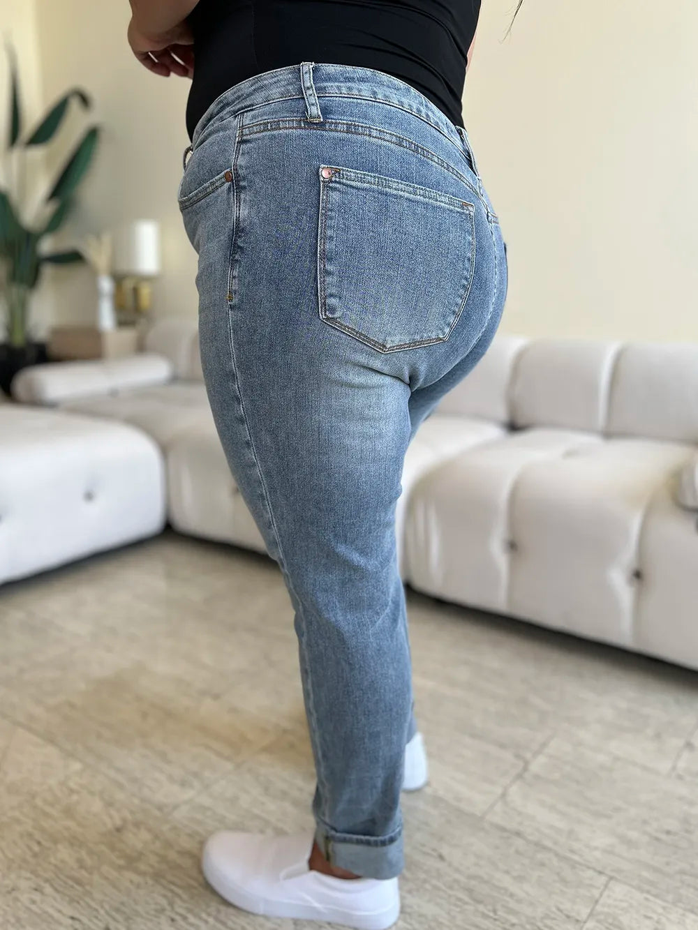 Judy Blue Full Size High Waist Cuff Hem Jeans - Fashorio
