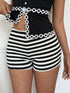 Striped High Waist Knit Shorts Black - Fashorio