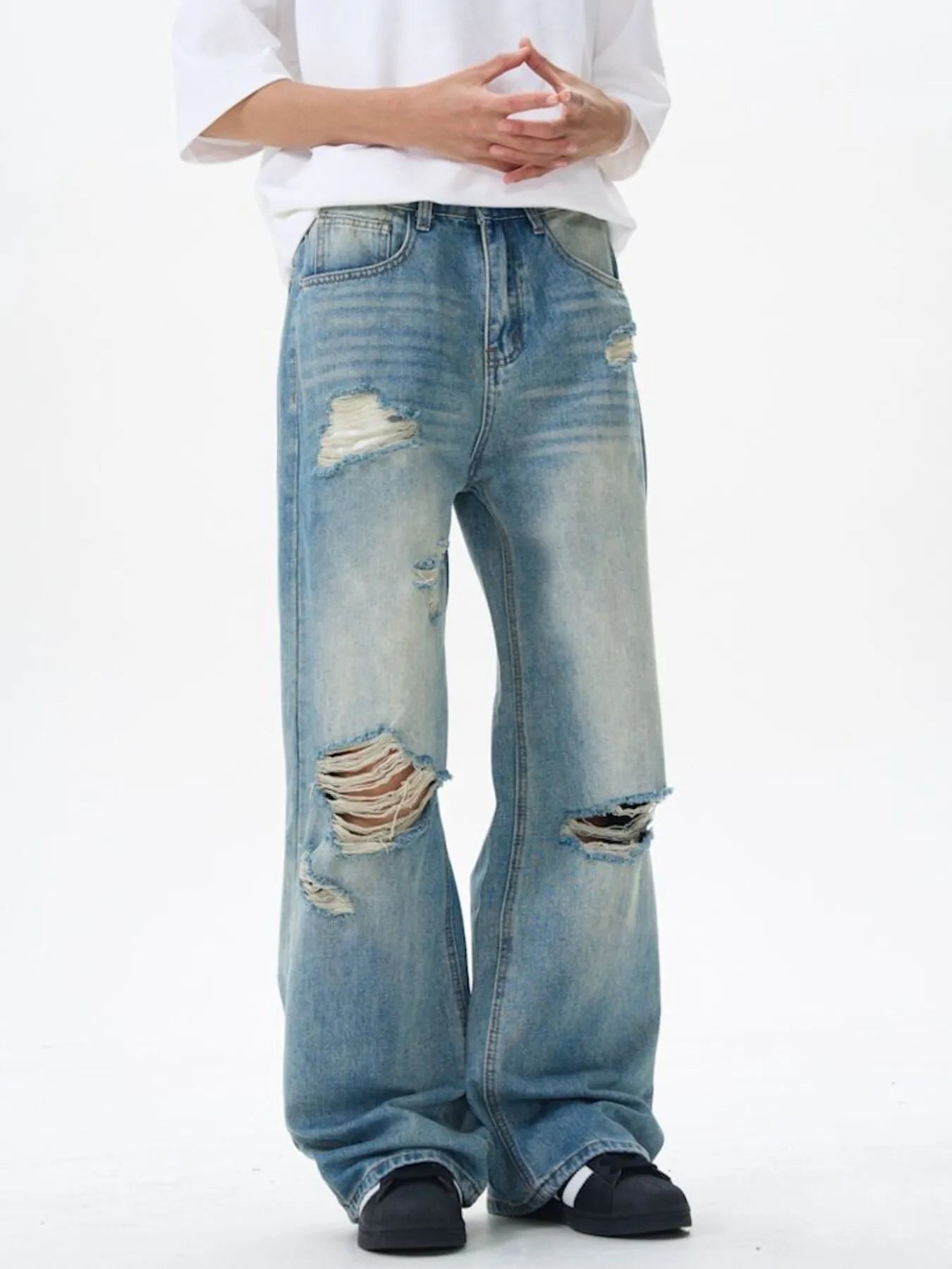 Men's Distressed Wide Leg Jeans - Fashorio