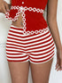 Striped High Waist Knit Shorts Scarlet - Fashorio