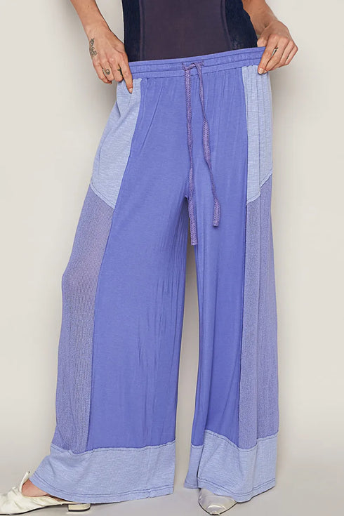 POL Drawstring Wide Leg Pants Blue Purple - Fashorio