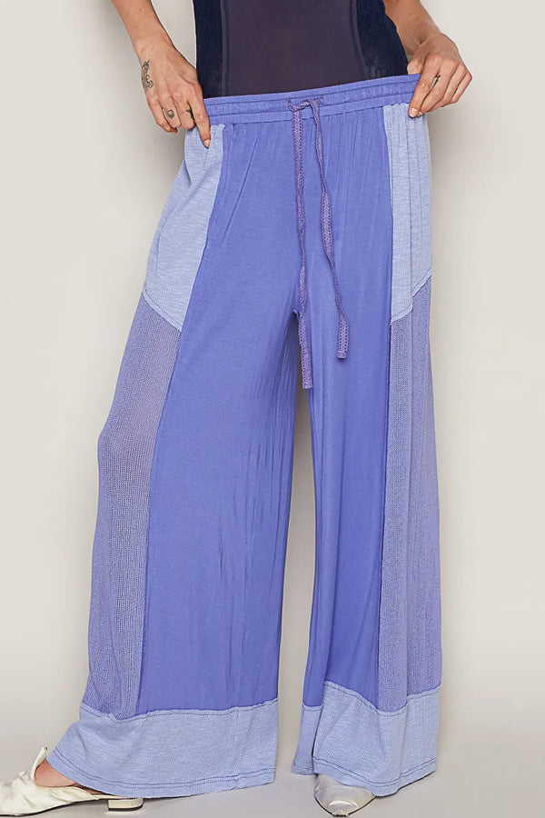 POL Drawstring Wide Leg Pants Blue Purple - Fashorio