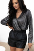 Sequin Surplice Long Sleeve Bodysuit - Fashorio