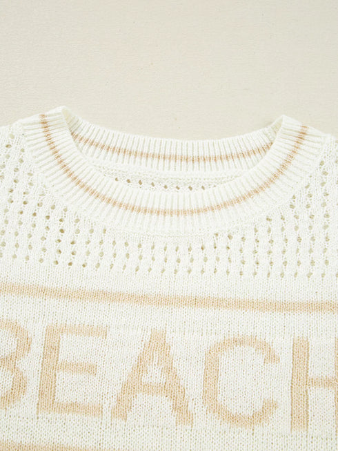 BEACH Hollow Out Knitted Lightweight Dolman Sweater - Fashorio