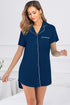 Contrast Piping Pocketed Short Sleeve Lounge Dress Dark Blue - Fashorio