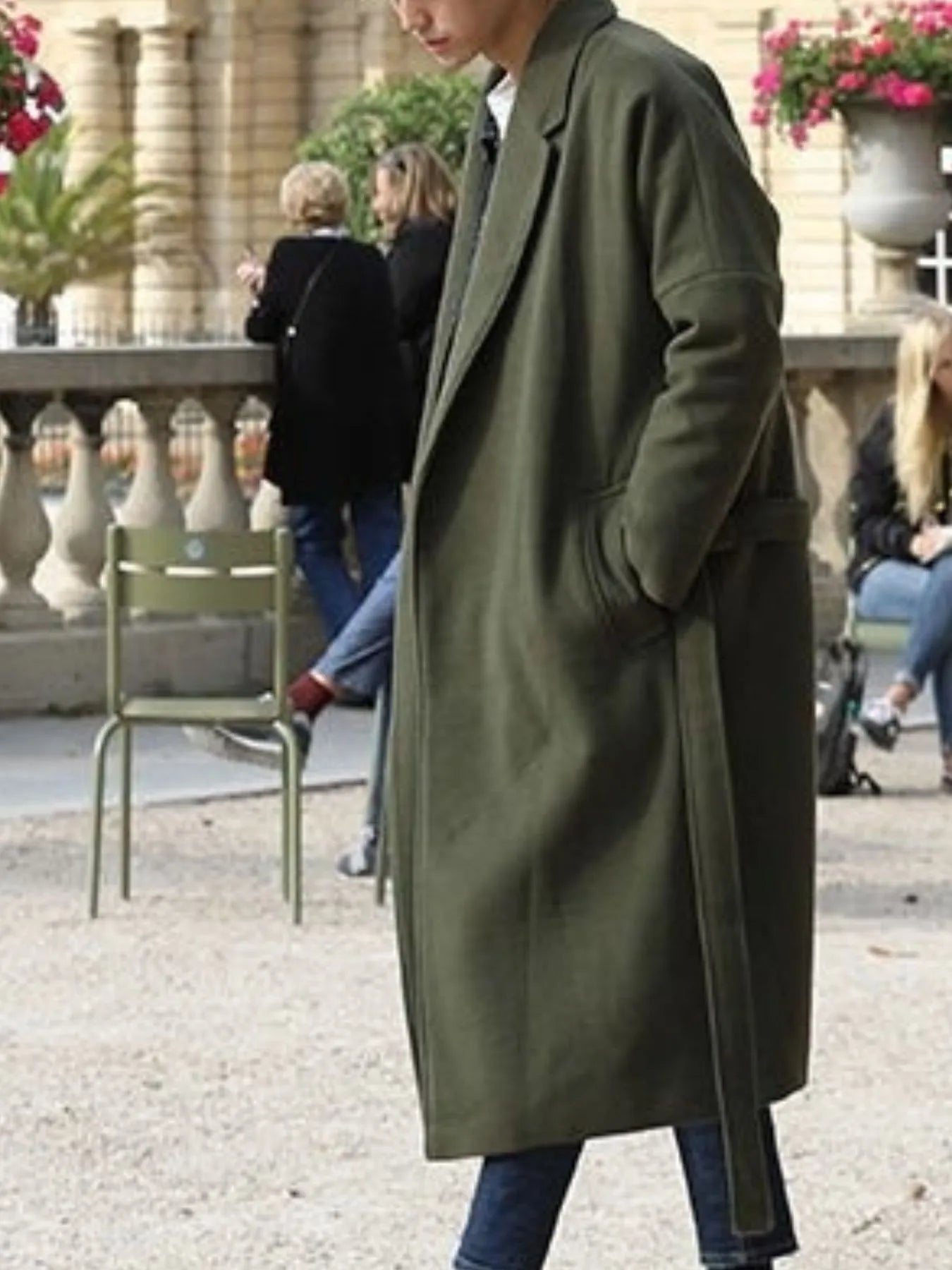 Men's Plus Size Lapel Collar Long Sleeve Longline Coat - Fashorio