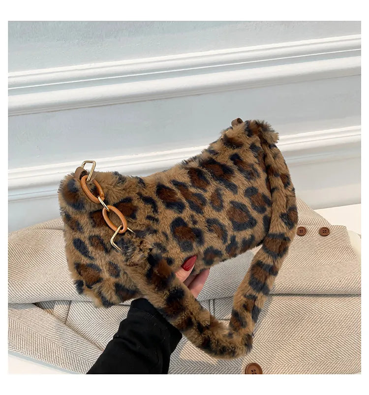 Leopard Fluff Shoulder Bag - Fashorio