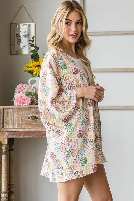 Heimish Full Size Multi Color Floral Open Cardigan Plus Size - Fashorio