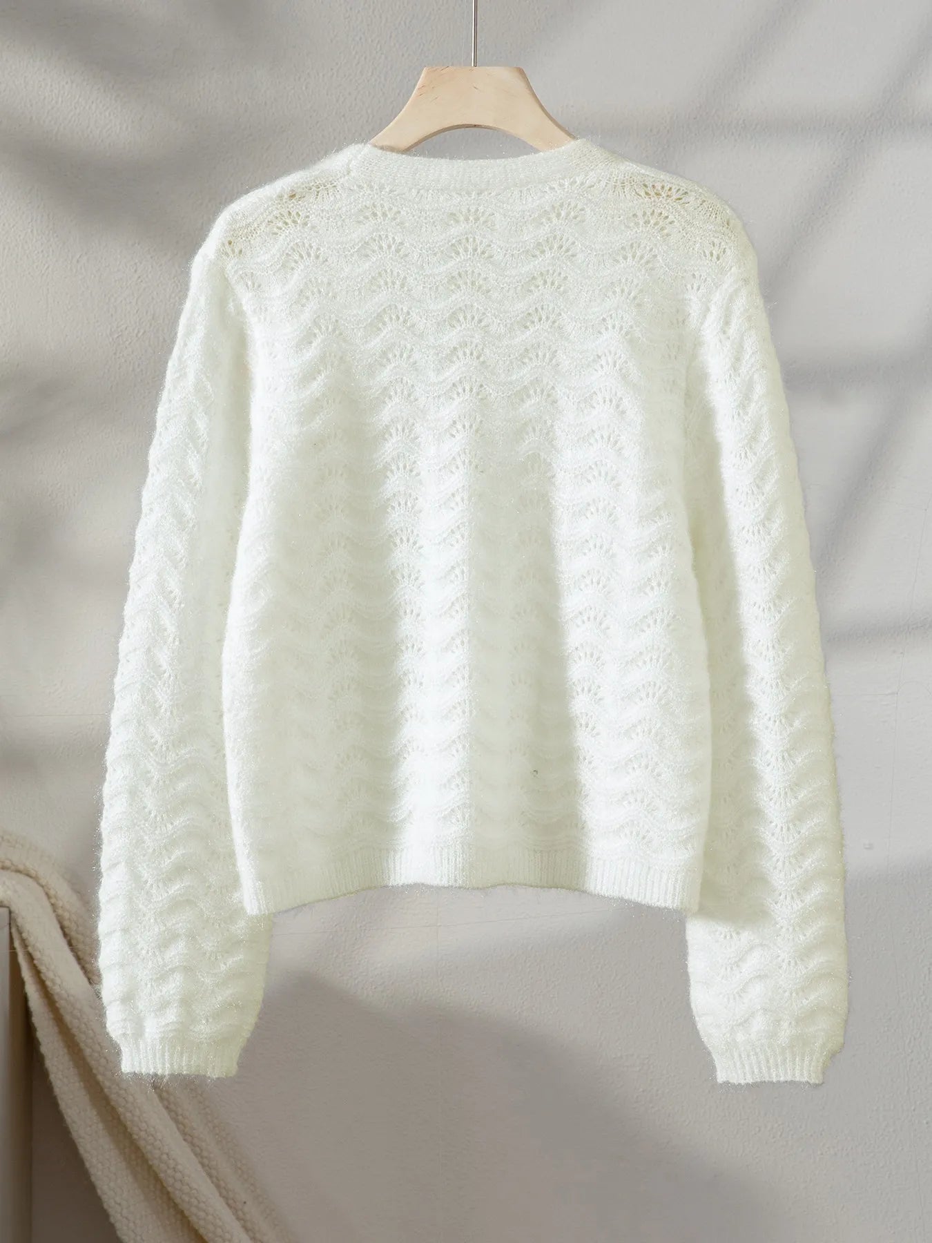 Openwork V-Neck Button Down Cardigan - Fashorio