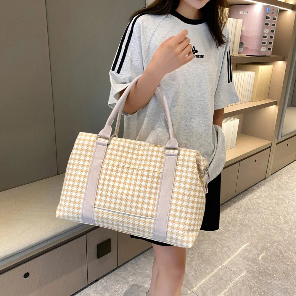 Houndstooth Canvas Travel Bag - Fashorio