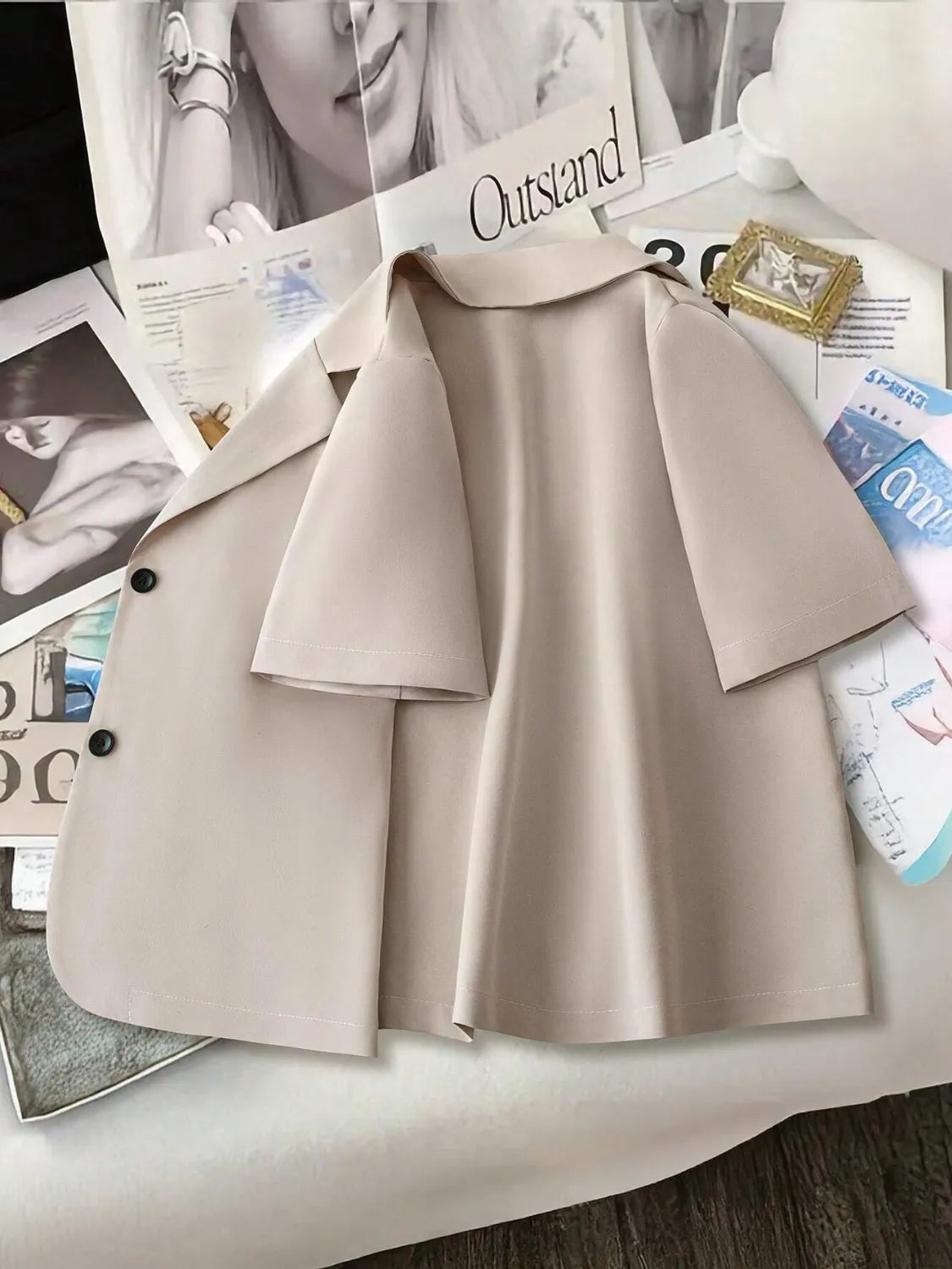 Short Sleeve Lapel Collar Solid Blazer - Fashorio