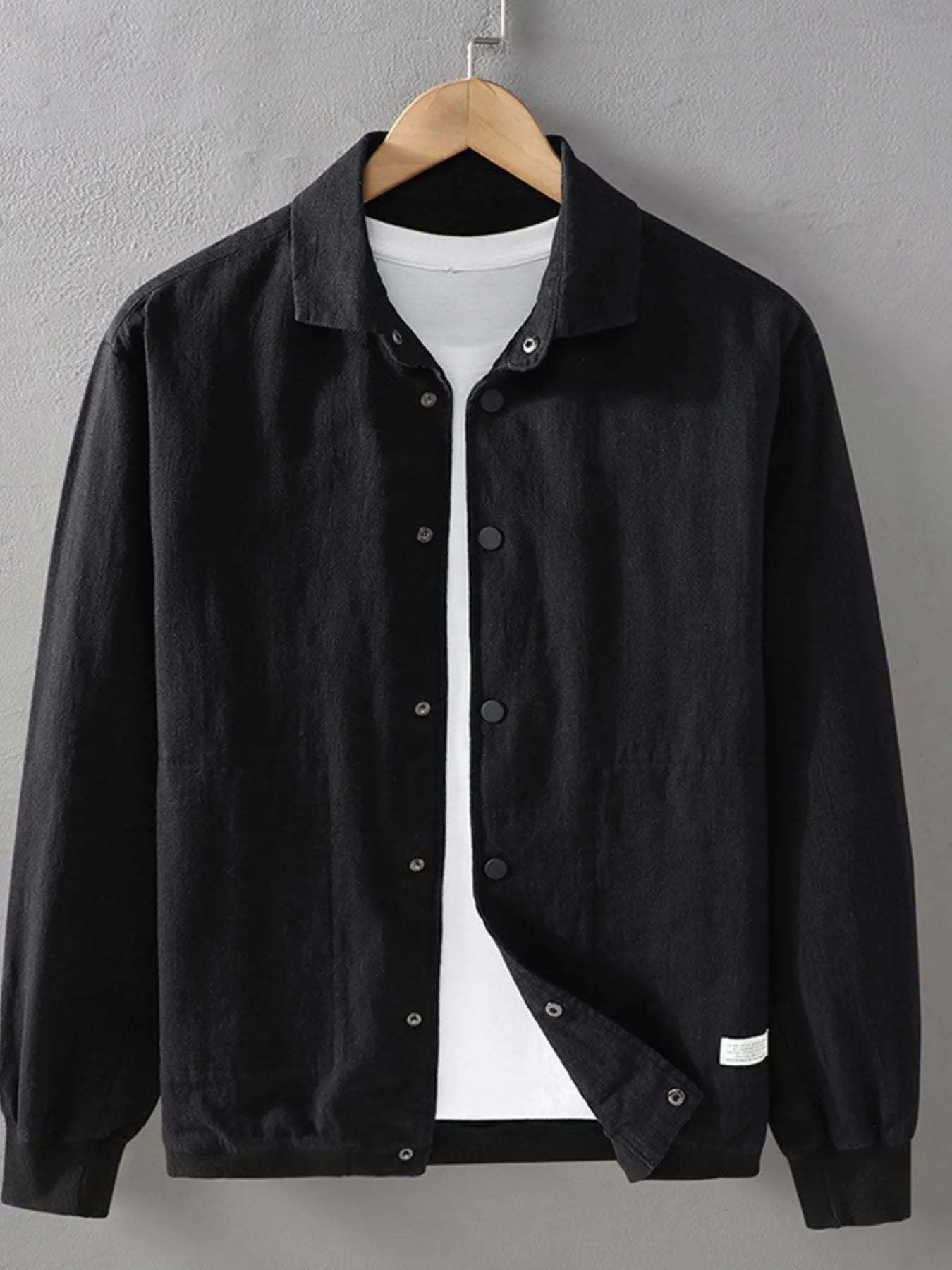 Men's Plus Size Button Up Long Sleeve Shacket Black - Fashorio