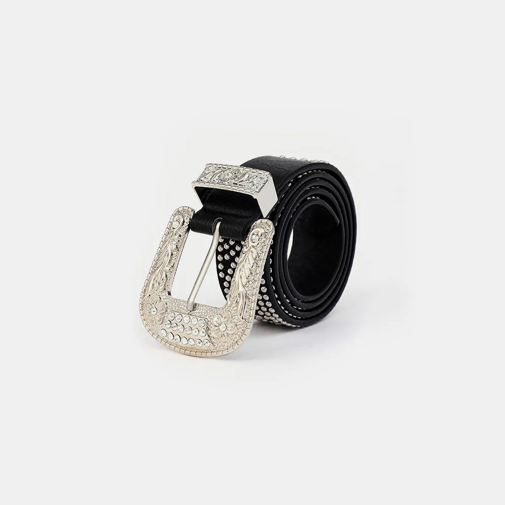 Studded Rhinestone PU Leather Belt Style B - Fashorio