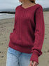 Cable Knit V-Neck Pullover Sweater - Fashorio