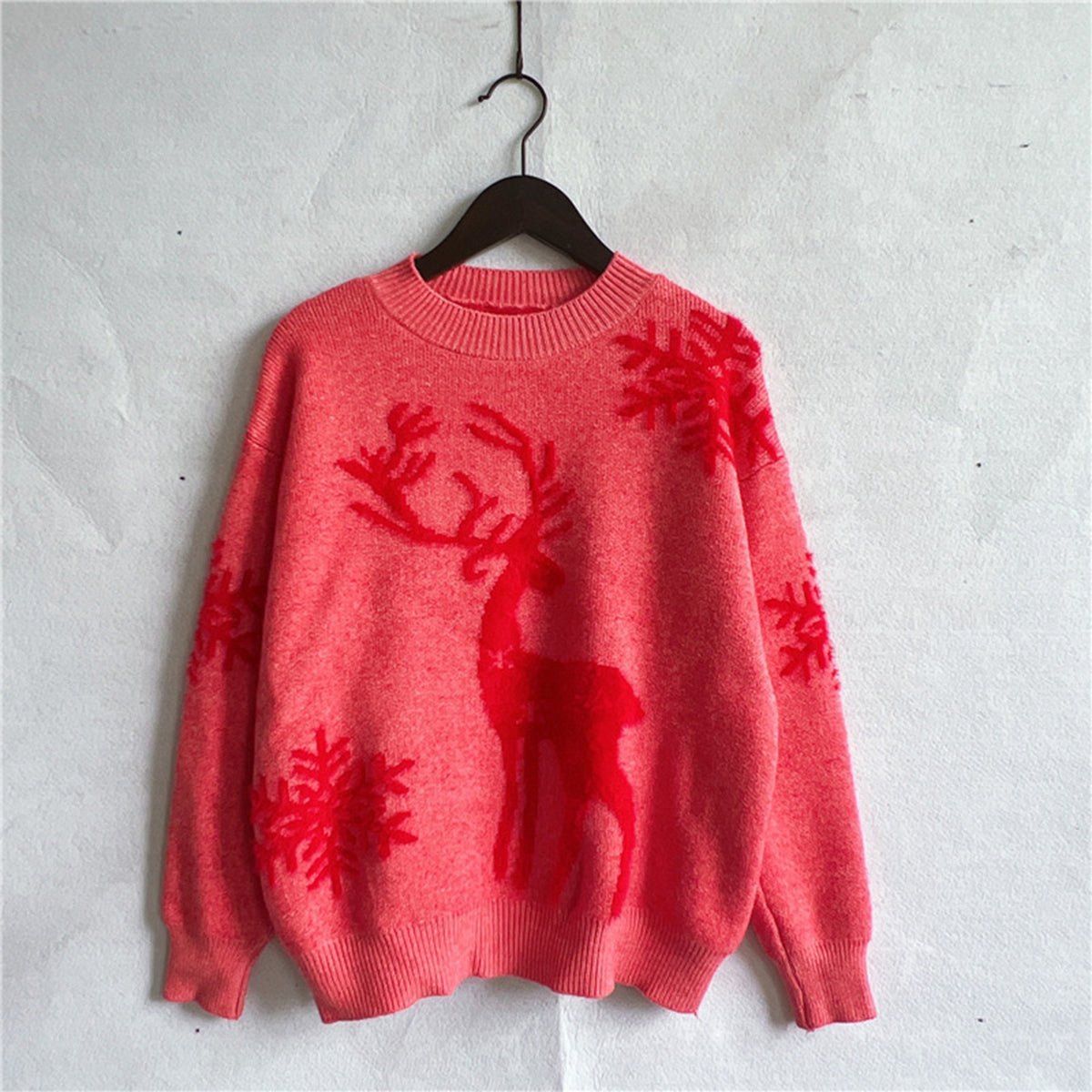 Reindeer and Snowflake Pattern Sweater Red - Fashorio