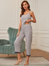 V-Neck Lace Trim Slit Cami and Pants Pajama Set - Fashorio