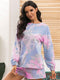 Ivy Lane Tie-Dye Long Sleeve Top and Shorts Lounge Set Pink-Blue - Fashorio