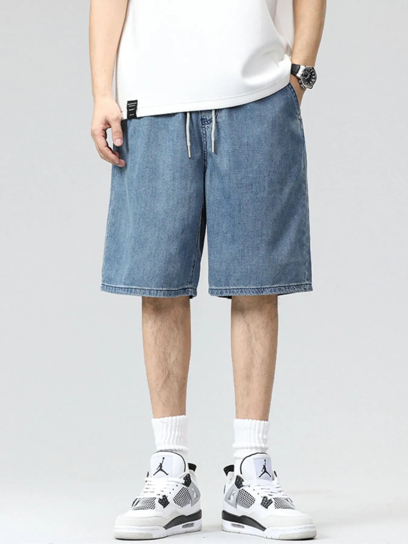 Men's Plus Size Drawstring Denim Shorts - Fashorio