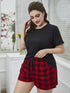 Plus Size Round Neck Tee Shirt and Plaid Shorts Lounge Set - Fashorio