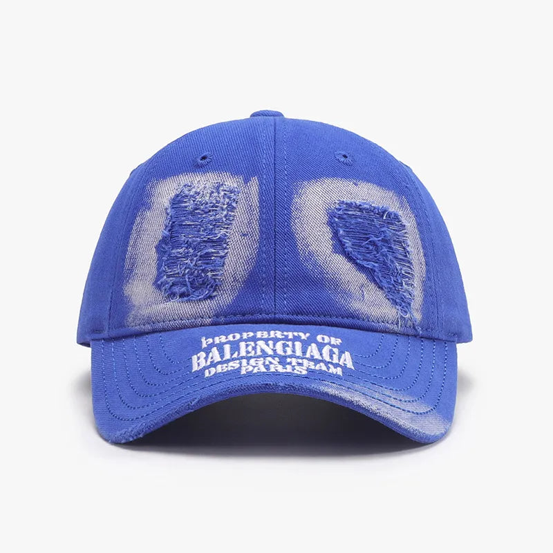 Distressed Letter Cotton Baseball Cap Dusty Blue One Size - Fashorio